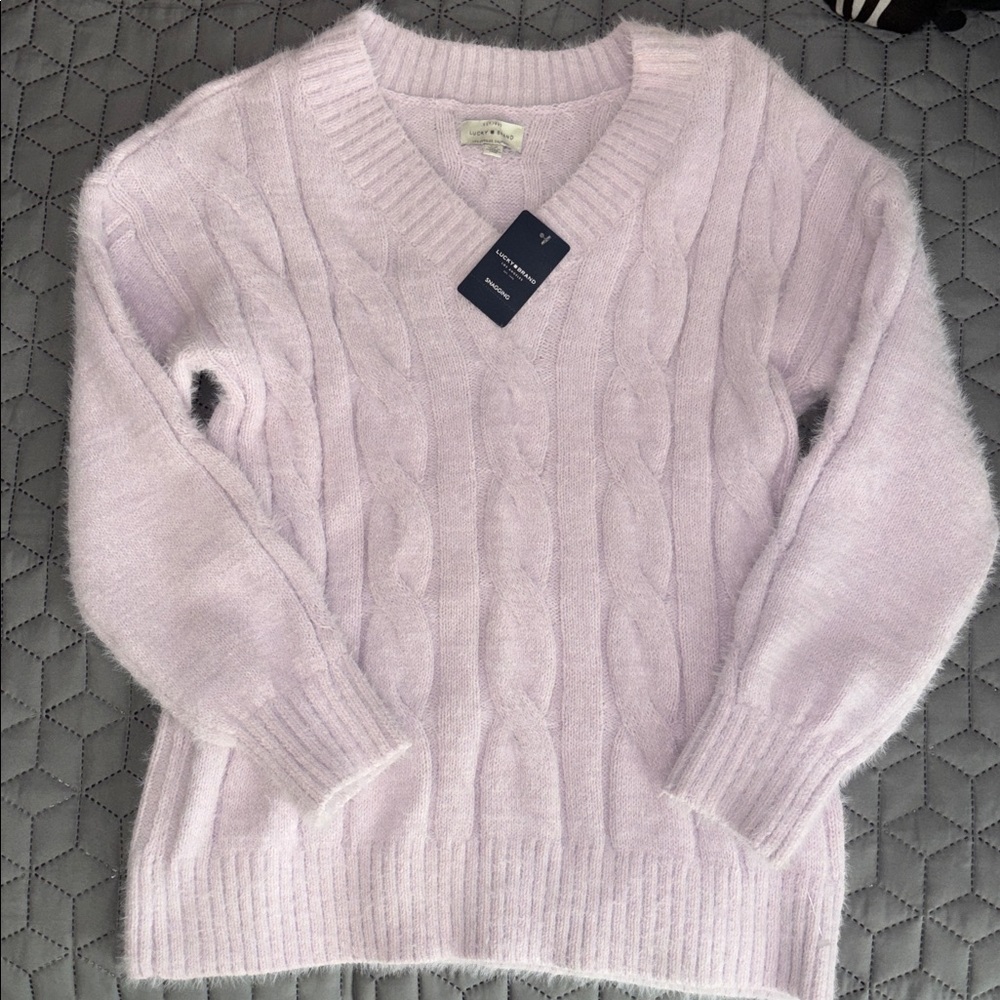 Lucky Brand Lavender Cable Knit V-neck Sweater
